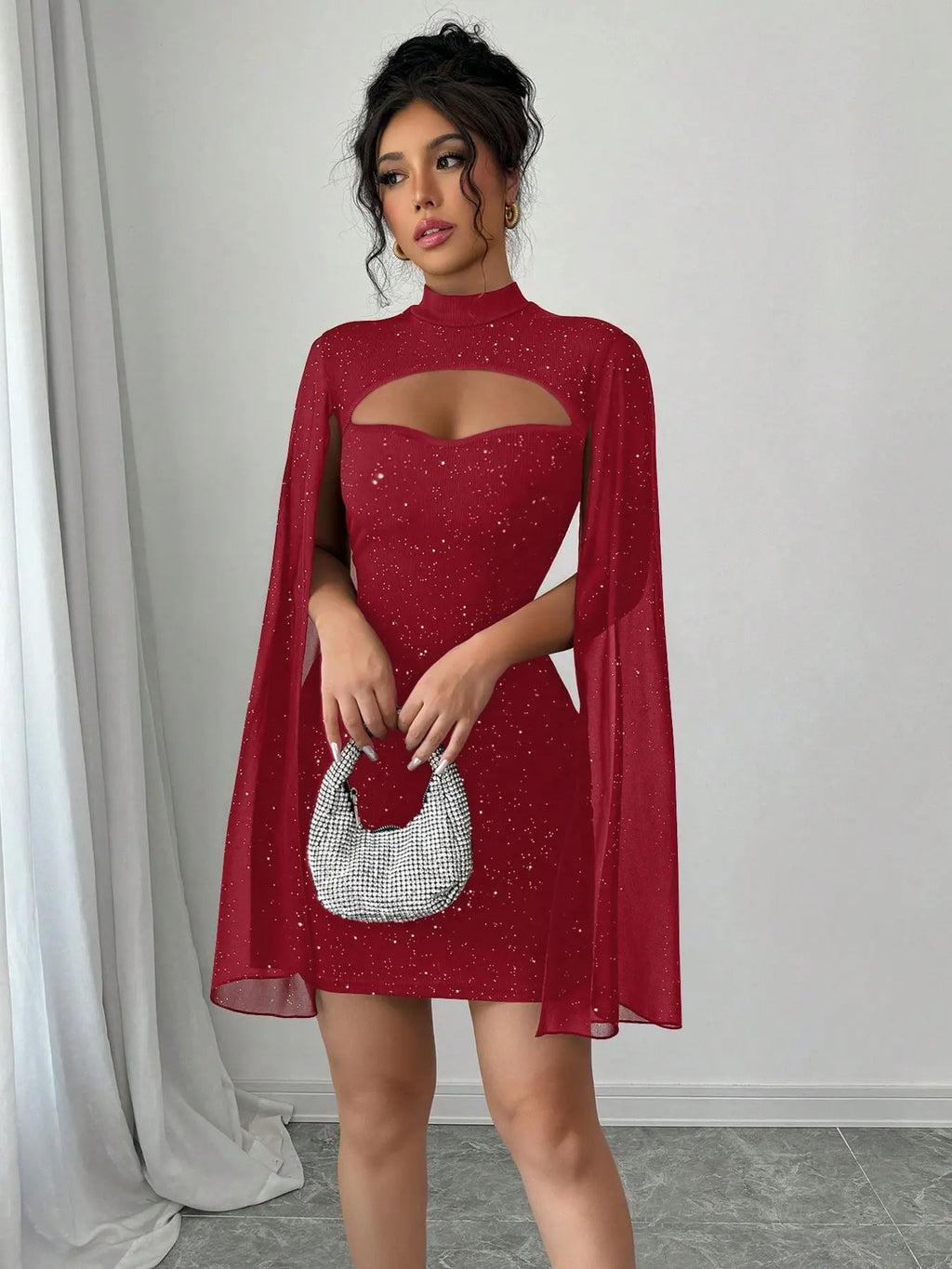 Starlight Glam – Sequin Cape Mini Dress