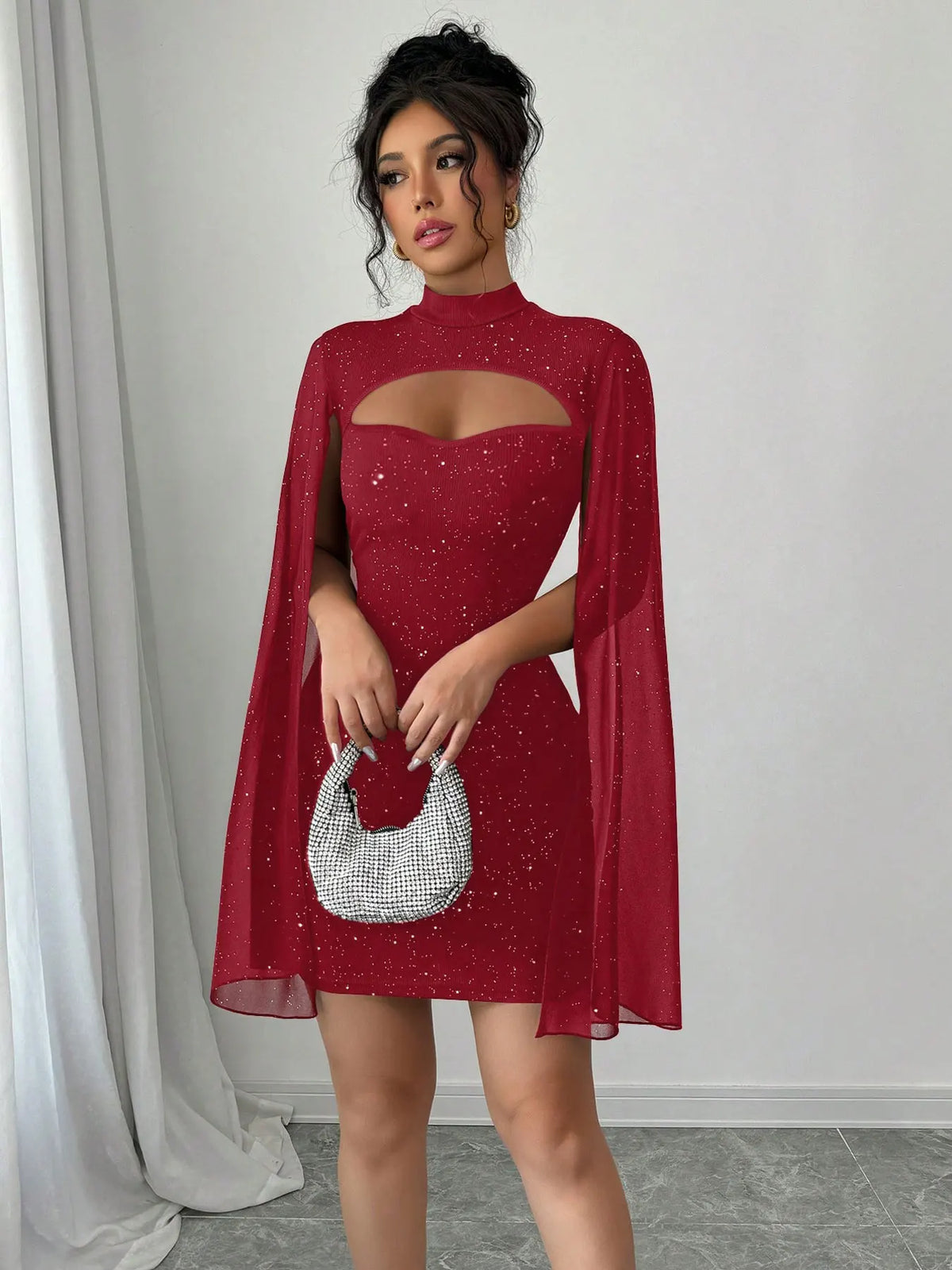 Starlight Glam – Sequin Cape Mini Dress