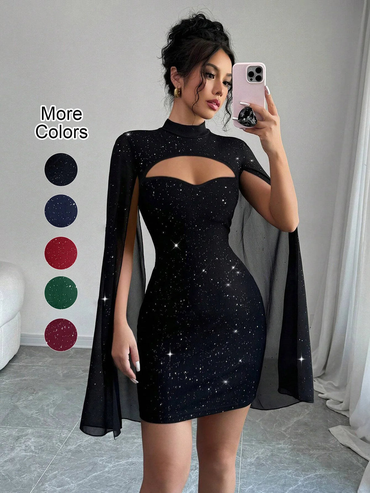 Starlight Glam – Sequin Cape Mini Dress