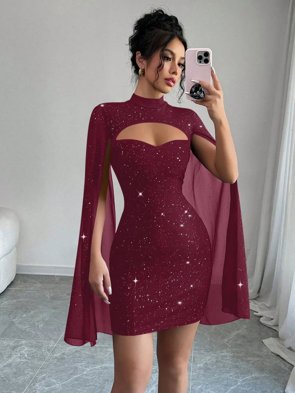 Starlight Glam – Sequin Cape Mini Dress