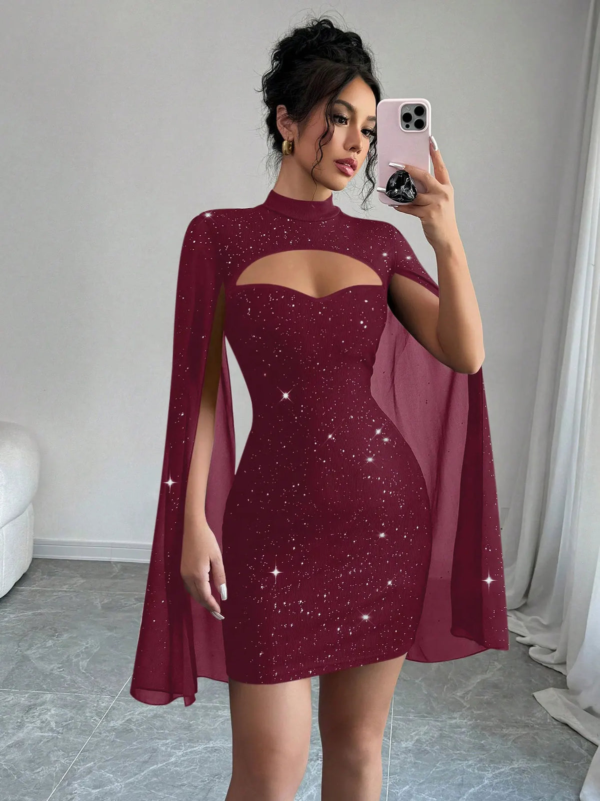 Starlight Glam – Sequin Cape Mini Dress