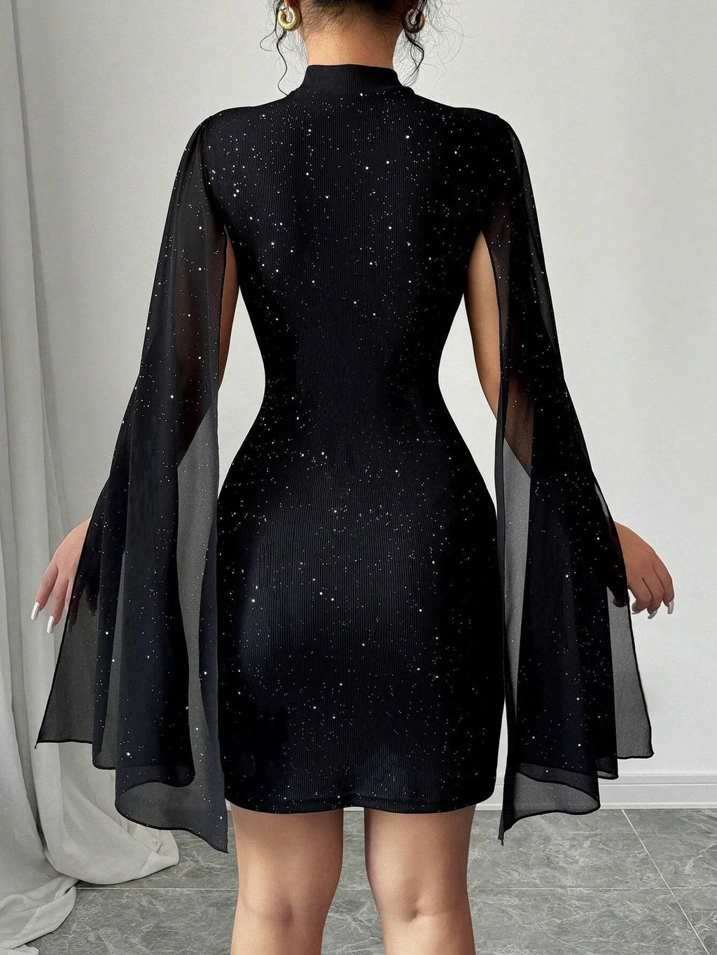 Starlight Glam – Sequin Cape Mini Dress